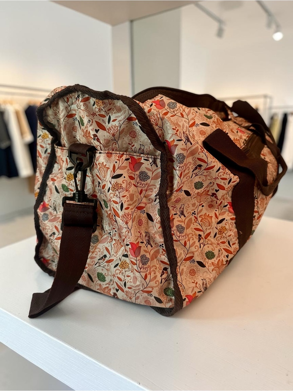 Braciano Floral Travel Duffel - Brown Trim